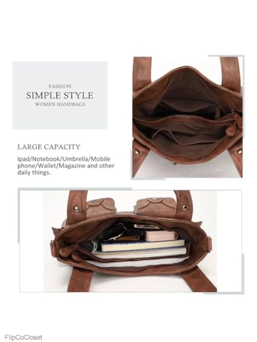 Large Hobo Shoulder Bag PU Leather Multi-Pocket Tote